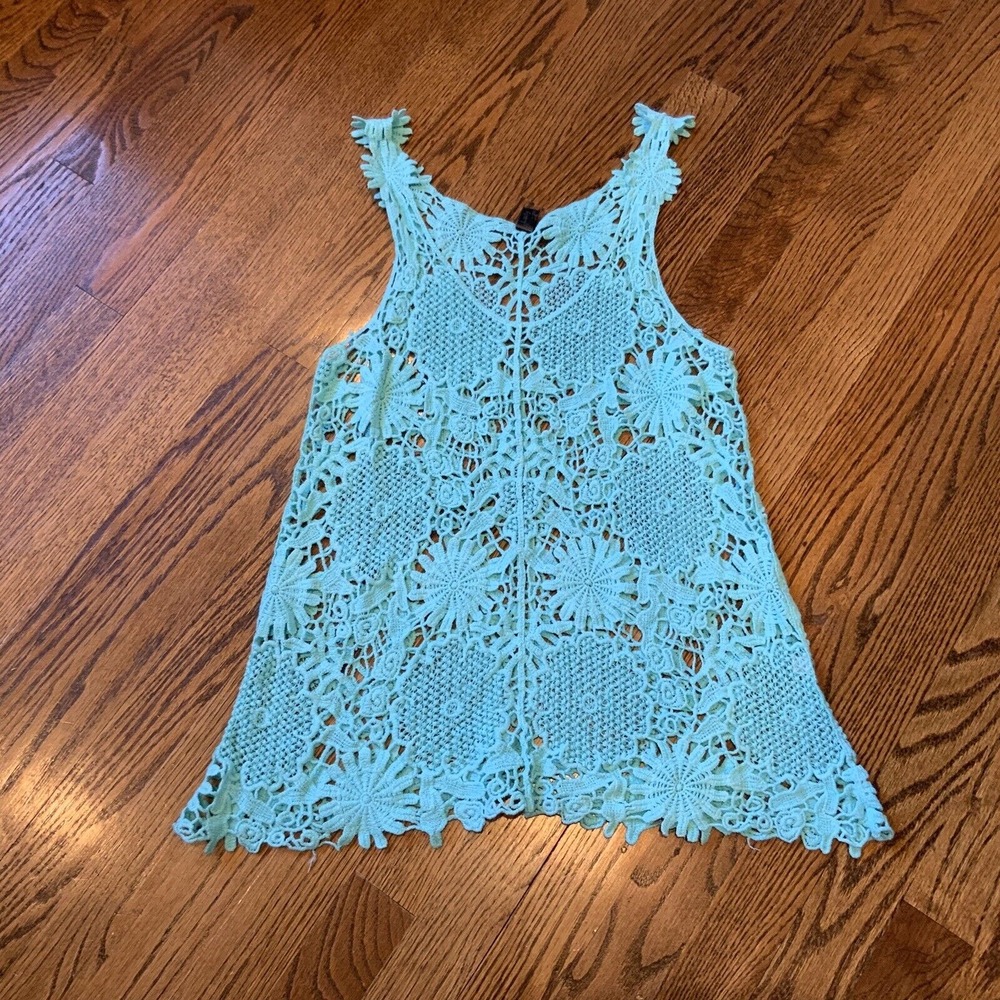 90s Y2K Crochet Tank Top Turquoise Open Fairy Whimsi Cottage Festival EUC‎ OS